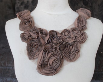 Cute  embroidered  chiffon  flower  applique brown color