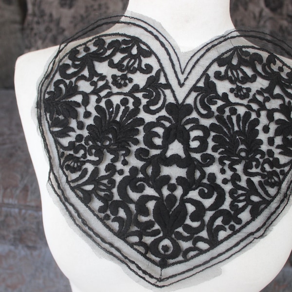 Cute embroidered heart applique black color