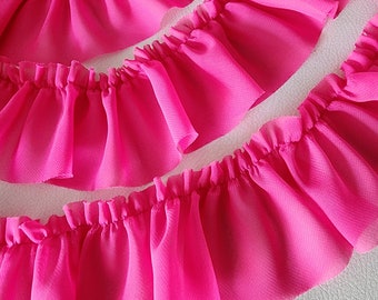 Lindo borde de gasa con volantes de color rosa intenso, 2 yardas, 2,5 pulgadas de ancho