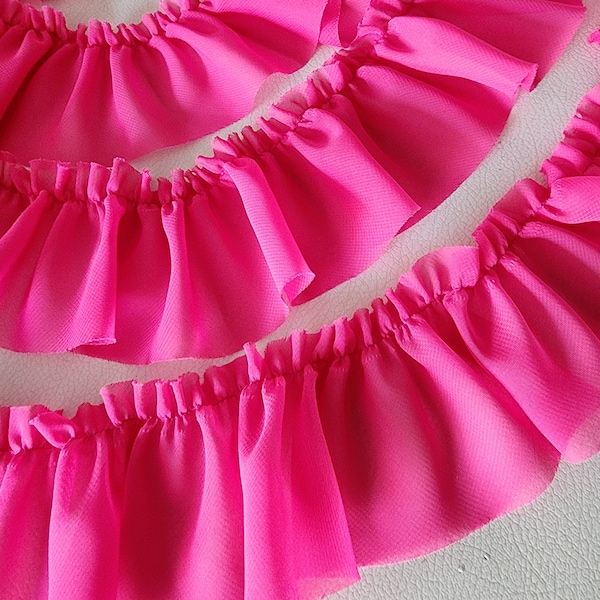 Cute  ruffled  chiffon  trim  hot pink  color  2 yards listing 2.5 inch wide