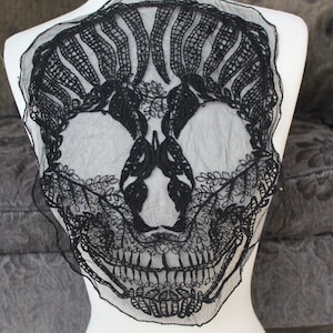 Cute embroidered skull  applique  black color    1 pieces listing 14 inch long 10 inch wide