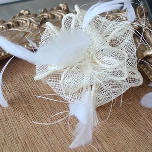 Cute ivory color flower with feather clip back 1 piece listing big size image 3