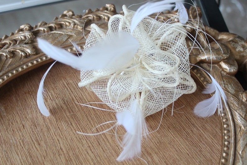 Cute ivory color flower with feather clip back 1 piece listing big size image 3