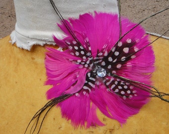 Cute  feather  applique with  rhinestone and back clip  hot pink   color   1 piece listing.