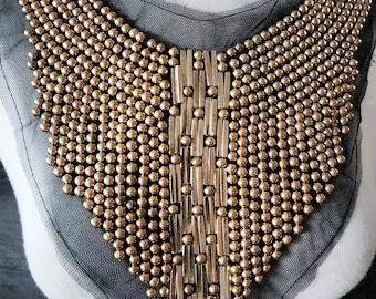 Gold Beaded Applique Trim, Costume Sewing Supplies