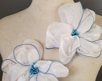 Cute   flower made from organza  2  piece listing white color