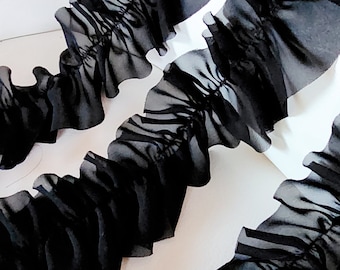 Cute chiffon  ruffled  trim  black color 2 yards listing.  2.5 inch wide