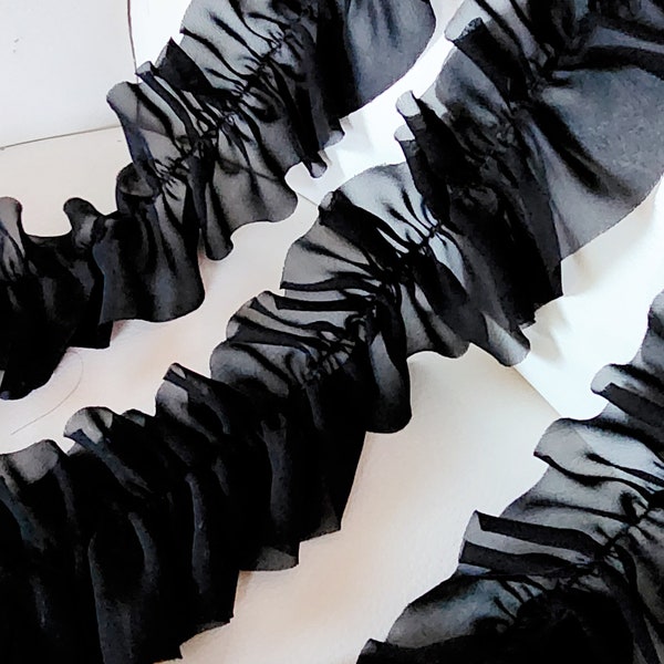 Cute chiffon  ruffled  trim  black color 2 yards listing.  2.5 inch wide