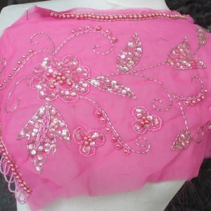 Cute embroidered   and beaded  applique  with  sequins hot pink color