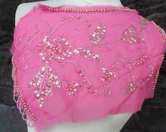 Cute embroidered   and beaded  applique  with  sequins hot pink color