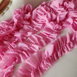 Cute  ruffled  chiffon  trim  baby pink  color  2 yards listing  2.5 inch wide
