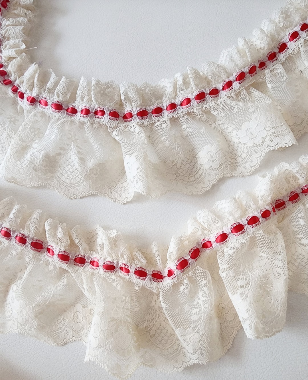 Red Ruffle Ribbon Ivory Ruffled Lace Trim With Red Ribbon, 4 Inch, 1 Yard - Etsy
