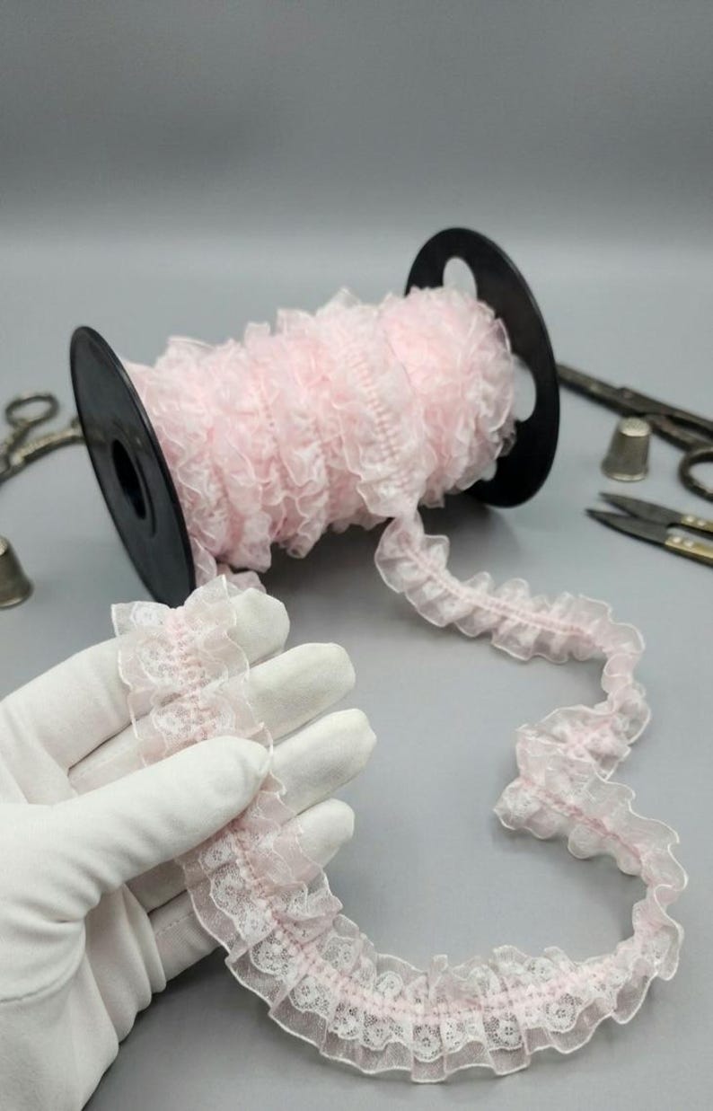 Pink Ruffle Lace Pink Ruffled Lace Trim, Romantic Sewing Supply, Doll Clothes, Crafting ...