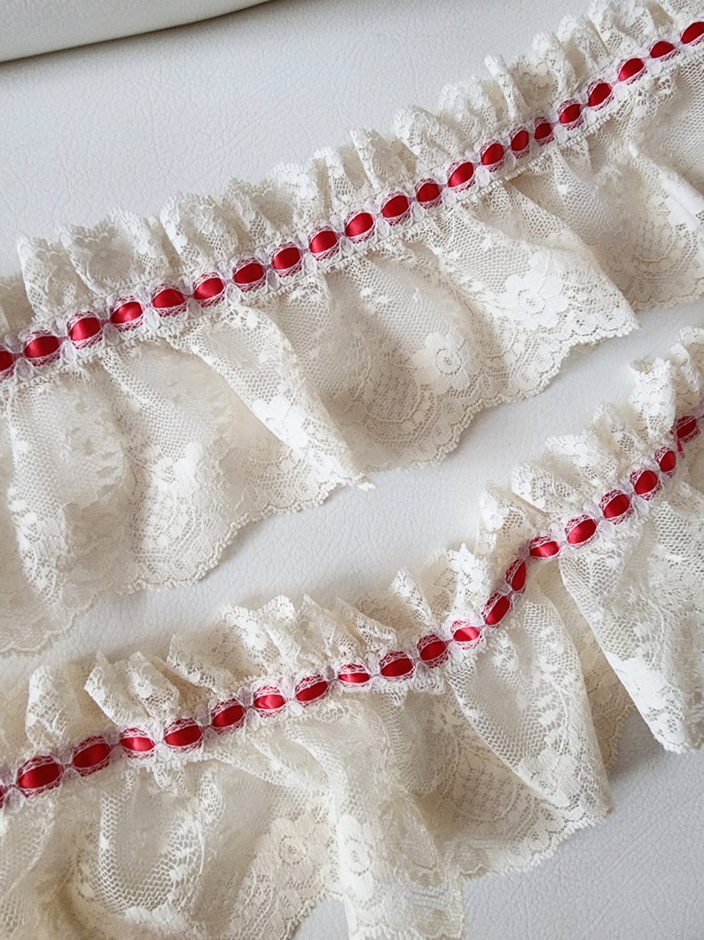 Red Ruffle Ribbon Ivory Ruffled Lace Trim With Red Ribbon, 4 Inch, 1 Yard - Etsy