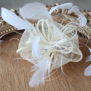 Cute ivory color flower with feather clip back 1 piece listing big size image 5