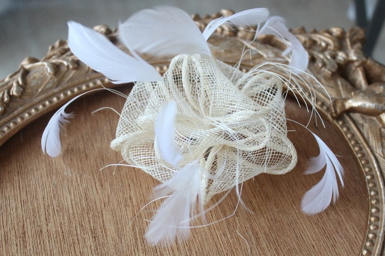 Cute ivory color flower with feather clip back 1 piece listing big size image 5