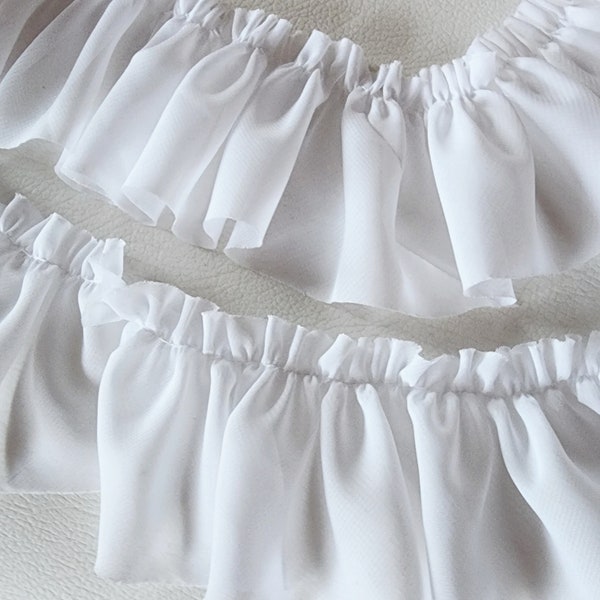 Adorno de encaje para costura / Aplique de encaje al por mayor / Lindo adorno de gasa con volantes color blanco 2 yardas listado 2,5 pulgadas de ancho