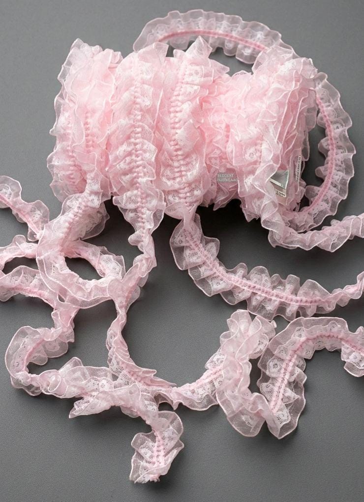 Pink Ruffle Lace Pink Ruffled Lace Trim, Romantic Sewing Supply, Doll Clothes, Crafting ...
