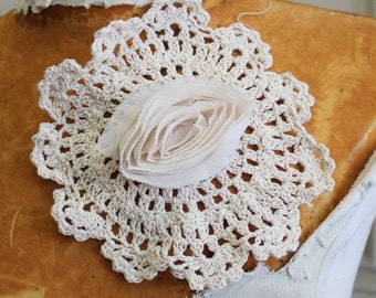 Very cute  crochet applique with chiffon   flower