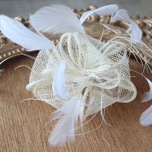 Cute ivory color flower with feather clip back 1 piece listing big size image 1