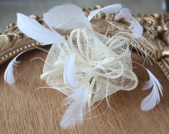 Ivory Feather Floral Hair Clip Silver Ivory Feather, Crystal & Rhinestone Flower Hair Clip 2664 main image 2