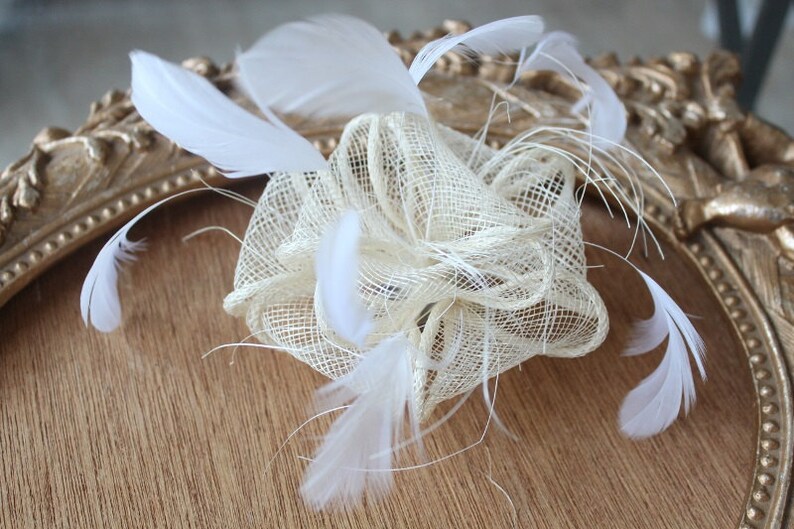 Cute ivory color flower with feather clip back 1 piece listing big size image 1