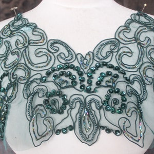 Cute embroidered  and beaded organza    applique  green  color