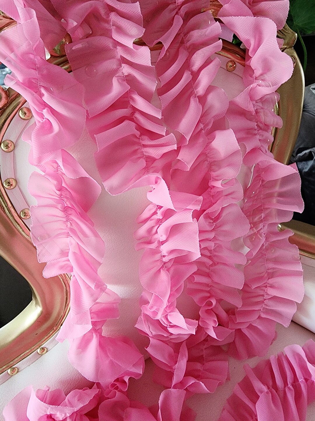 Cute Ruffled Chiffon Trim Baby Pink Color 2 Yards Listing 2.5 Inch Wide ...