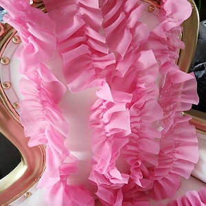 Cute  ruffled  chiffon  trim  baby pink  color  2 yards listing 2.5 inch wide