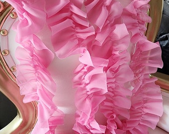 Cute  ruffled  chiffon  trim  baby pink  color  2 yards listing 2.5 inch wide