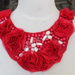 Cute embroidered and beaded applique with chiffon flowers and rhinestones image 5