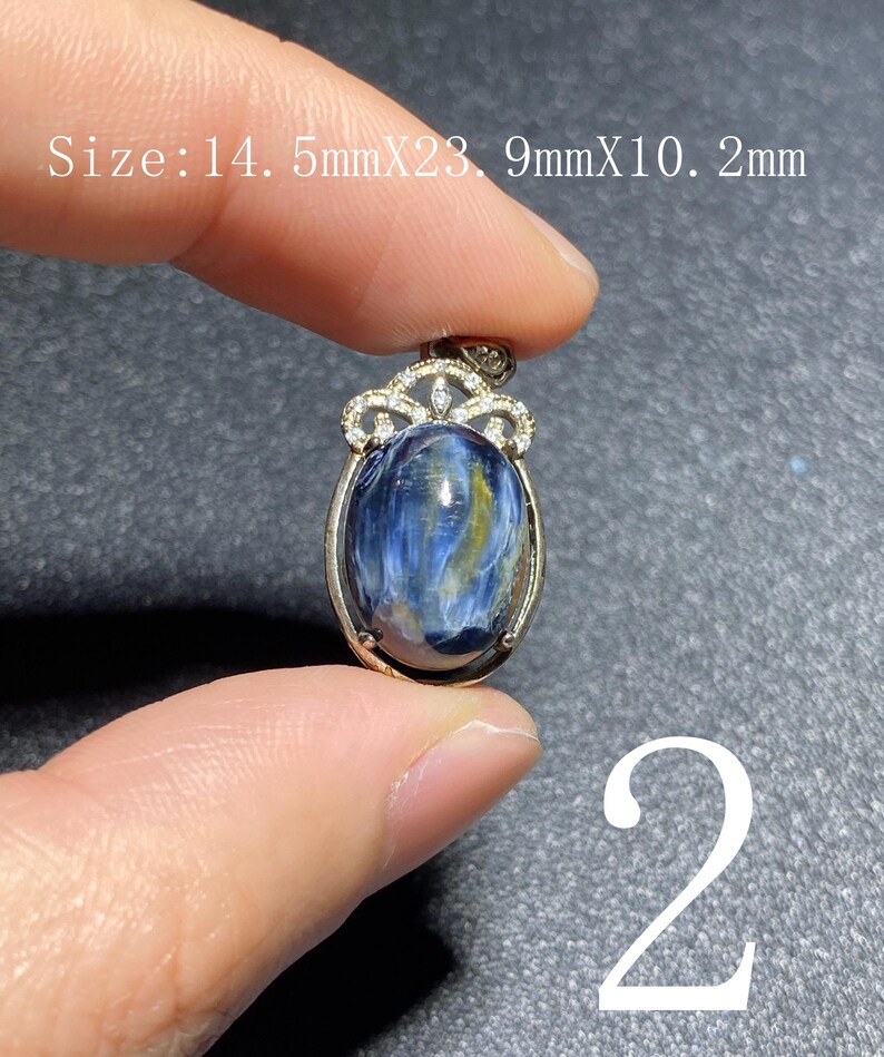Handgjort 925 Sterling Pietersithänge — unik blåbrun cabochon, högglanspolerad, redo att gåva-51 bild 4