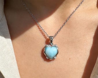 Larimar-hängehalsband – Naturlig dominikansk Larimar-ädelsten – Handgjorda smycken i sterlingsilver – Present till henne-02
