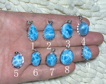 Natural Dominican Larimar Pendant,Silver Jewelry,Handmade Jewelry,Fashion Jewelry,Heart-shaped Jewelry-28