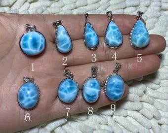 Natural Dominican Larimar Pendant,Silver Jewelry,Handmade Jewelry,Fashion Jewelry,Heart-shaped Jewelry-25