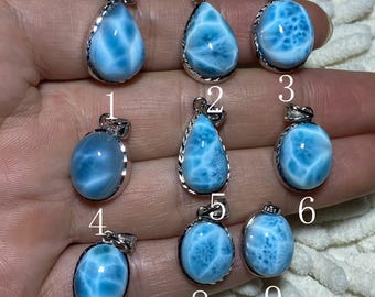 Larimar Pendant — Dominican Larimar Necklace, Handmade Sterling Silver Ocean‑Blue Cabochon, Beach Jewelry Gift for Her, Boho Necklace-24