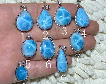 Larimar Pendant — Dominican Larimar Necklace, Handmade Sterling Silver Ocean‑Blue Cabochon, Beach Jewelry Gift for Her, Boho Necklace-26