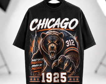Vintage Chicago Football Shirt, Midway Streetwear Sweatshirt Hoodie, Retro Americana Style, Washed Black Oversized Unisex Heavyweight Gift.