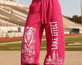 Calça de moletom estilo Buffalo Football, modelo vintage City Heritage, calça streetwear gótica, preta, lavagem pesada, unissex, ideal para presente.