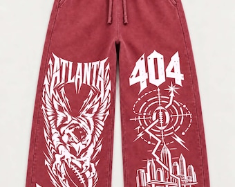 Vintage Atlanta Football Sweatpants, 404 Falcon Inspired Joggers, Atlanta Skyline Bird Graphic Pants, Heavyweight Washed Y2K Streetwear.