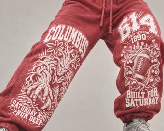 Columbus Football Sweatpants, 614 Ohio College Inspired Joggers, Columbus Stadium Graphic Pants, Heavyweight Washed Y2K Streetwear.
