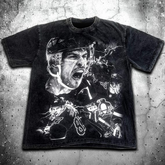 Vintage Sidney Crosby Bleached T-shirt, Pittsburgh Ice Hockey Hoodie, Oversized Washed Sweatshirt, Unisex Shirt, Gift for him Gift for her.