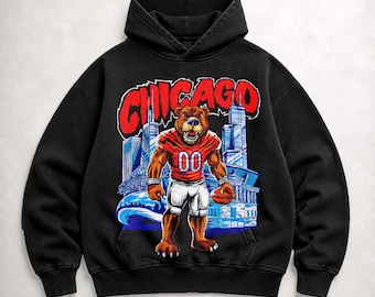 Sudadera con capucha, camiseta, sudadera de estilo vintage de Chicago Football, sudadera descolorida de gran tamaño, camiseta unisex, regalo para el día del partido para él, regalo para ella.