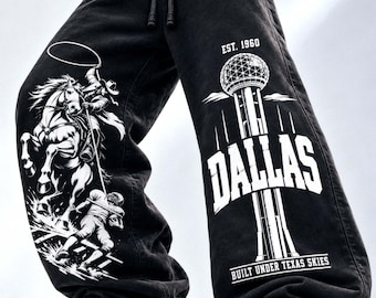 Dallas Football Sweatpants, Cowboy Horse & Lasso Joggers, Lone Star Texas Football Pants, Heavyweight Washed Western Y2K Unisex Streetwear.