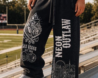 Calças de moletom estilo streetwear de Las Vegas, calças jogger de futebol vintage, calças com estampa de cowboy do oeste americano, calças jogger góticas Y2K oversized lavadas, calças unissex.