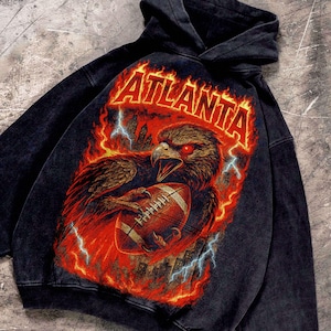 Retro Flame Atlanta Football Washed Y2K Hoodie, T-shirt, Oversized Apparel Sweatshirt, Unisex Shirt, Game day Gift for him Gift for her.
