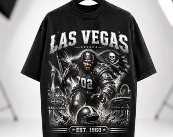 Vintage Las Vegas Football Shirt, Pirate Warrior Graphic Tee, Retro Style Sweatshirt Hoodie, Washed Black Oversized Heavyweight Gift.