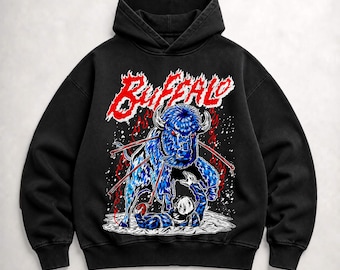 Vintage Buffalo Football Washed Faded Hoodie, T-shirt, Oversized Heavyweight Apparel Sweatshirt, Unisex Shirt, Gift for him Gift for her.