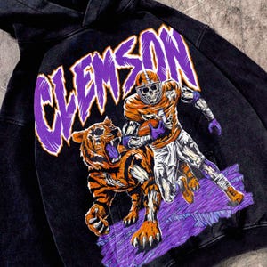 Vintage Clemson Football Washed Faded Hoodie, T-shirt, Oversized Apparel Sweatshirt, Unisex Shirt,Game day Gift for him Gift for her.