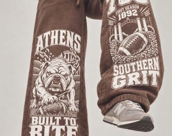 Vintage Athens Football Sweatpants, 706 Bulldog Inspired Joggers, Georgia College Football Graphic Pants, Heavyweight Washed Y2K Streetwear.